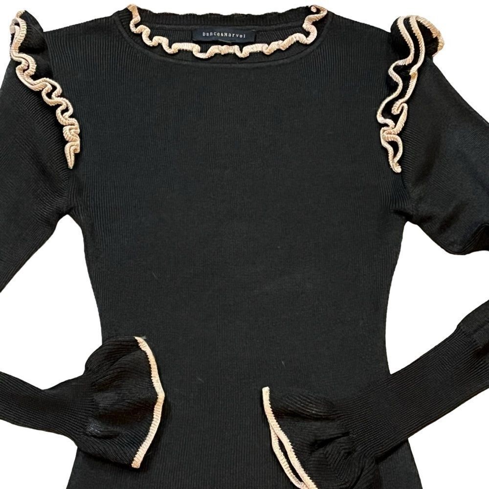Dance & Marvel Black Ribbed Ruffle Sweater – Size S - Picture 11 of 16